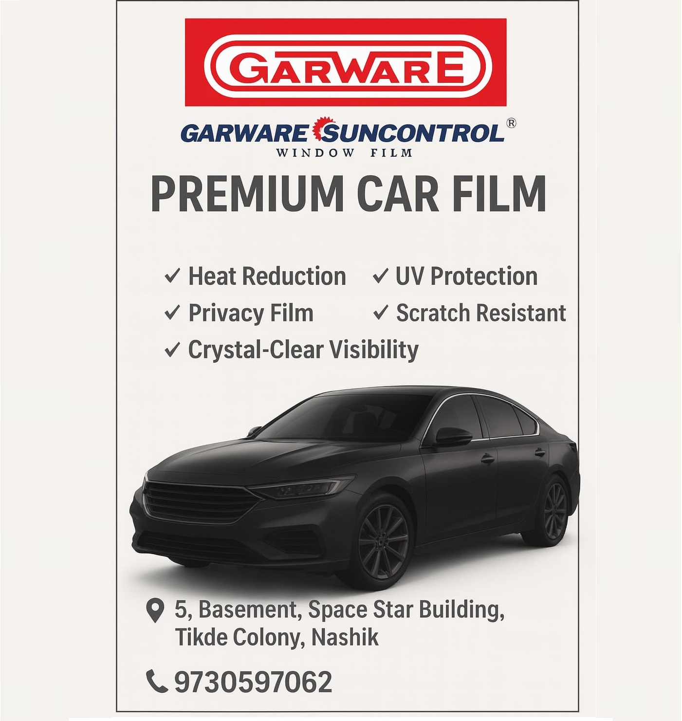 Garware SunControl Premium Car Film — Heat Reduction, UV Protection, Privacy & Scratch Resistant